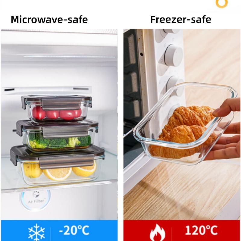 LUSQI Heat Resistant Glass Lunch Box Microwave & Freezer Safe Bento Box For Office Kitchen Food Storage Container With Lid