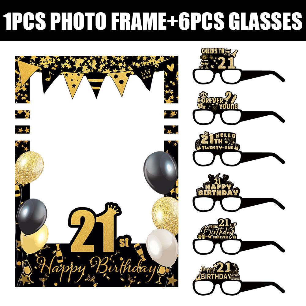 18 To 80 Years Old Birthday Black Gold Paper Glasses Photo Frame Decor Props