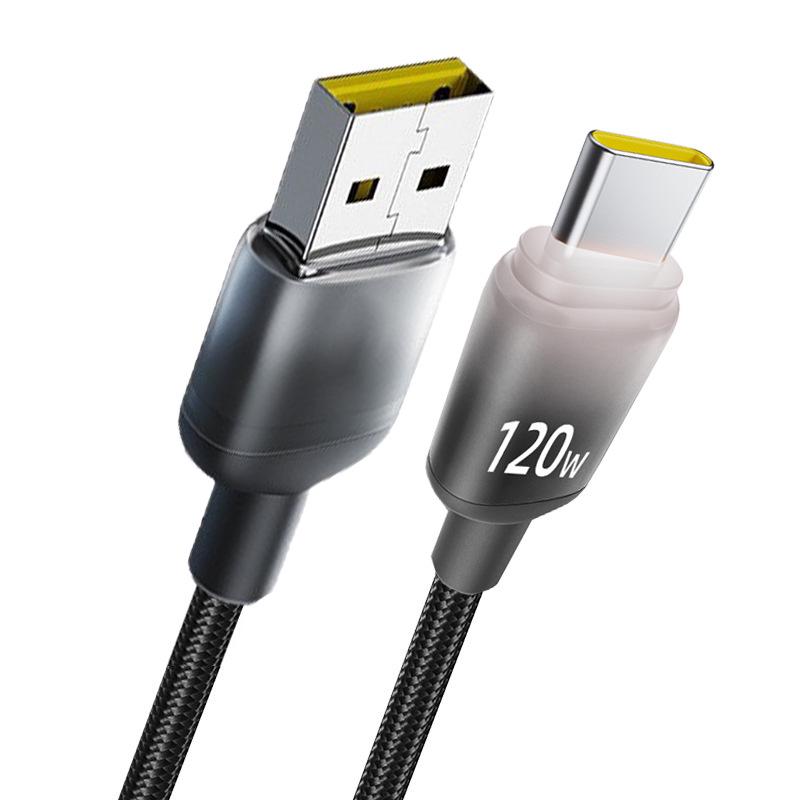 120W Super Flash Charge Type-C Data Cable, 6A Compatible with Apple 15/16, Huawei Honor for Car Charging