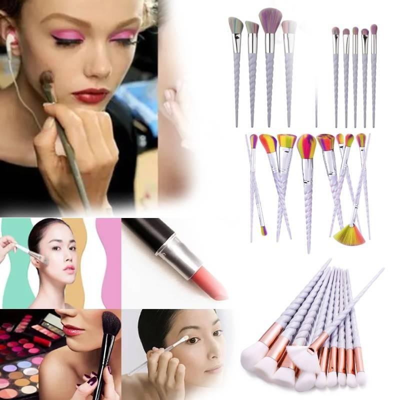 Bunte Einhorn-Make-up-Pinsel mit langem Griff, mit haltbaren Kunststoffgriffen und Nylonborsten