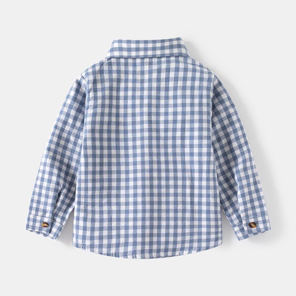 2024 Boys' Cartoon Embroidered Long Sleeve Lapel Shirt