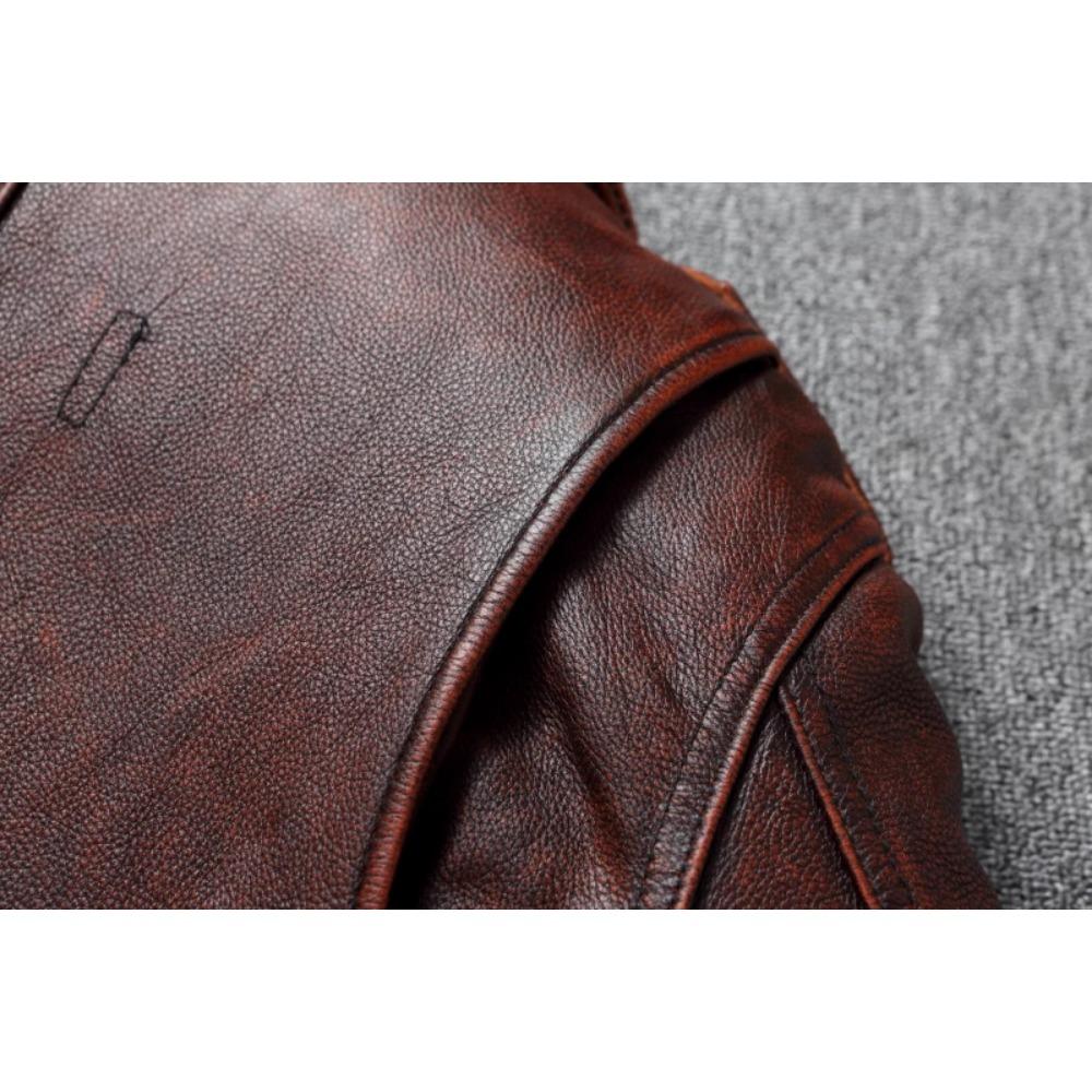 Chinese Size Vintage Red Brown Men Leather Jacket M65 Hunting Flight Jacket Genuine Cowhide Coat Autumn