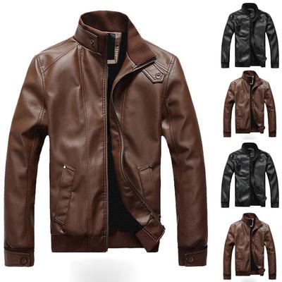 Men Winter Leather Jacket Biker Motorcycle Zipper Long Sleeve Coat Top Blouses