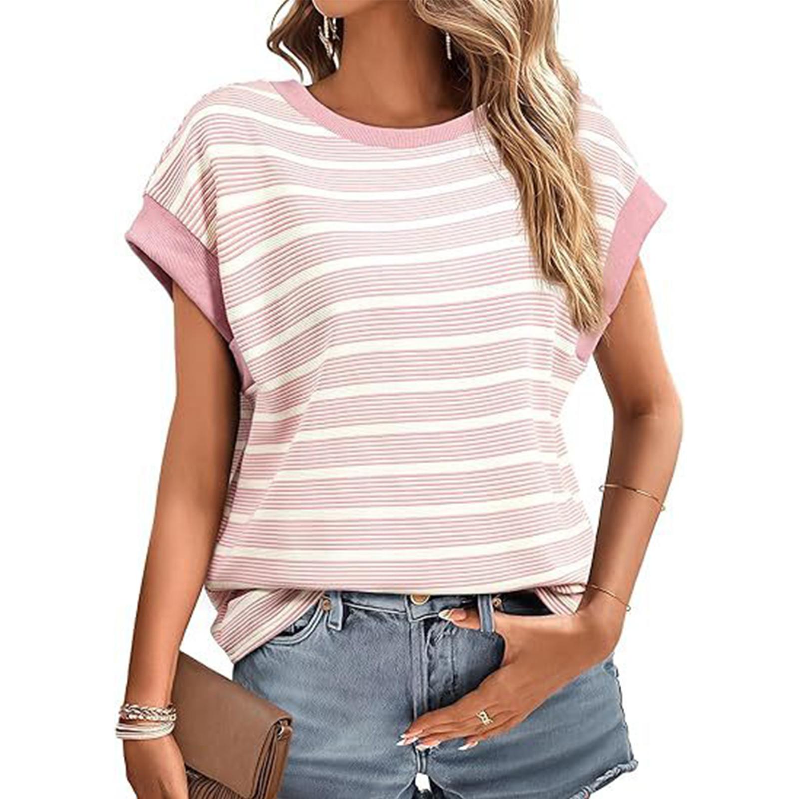 

Женская повседневная рубашка с круглым вырезом и коротким рукавом, эластичная завязка на боку XL розовый