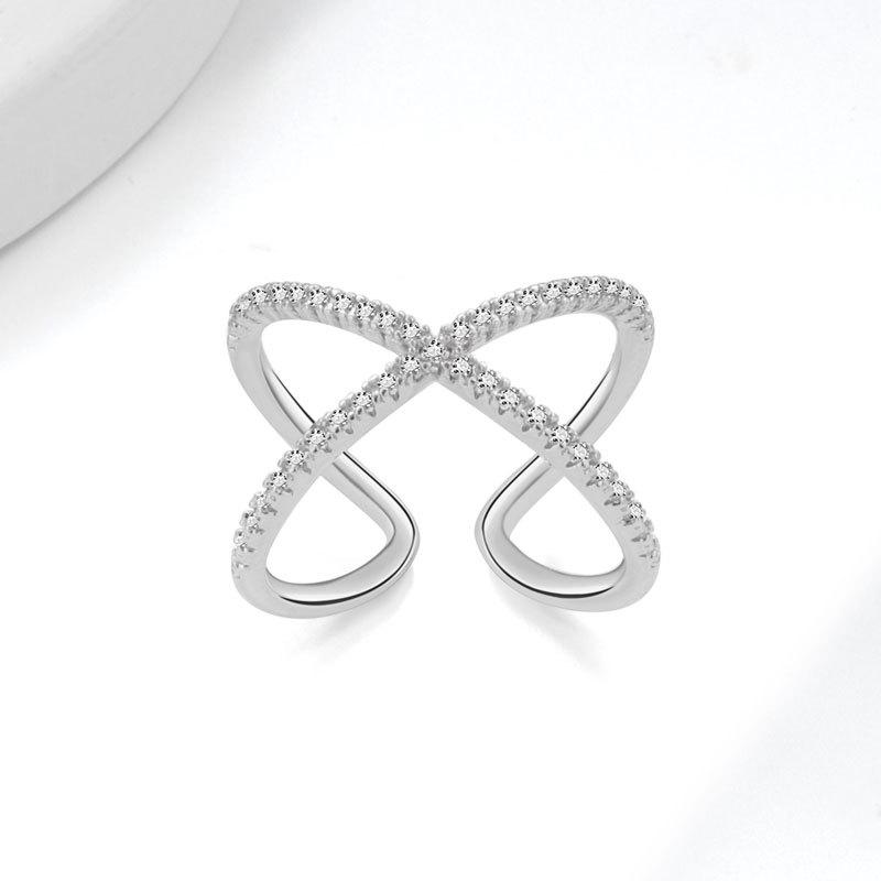 Minimalist Micro Paved Zircon Cross Geometric Open Ring Luxury Personalized High End Fashion Jewelry For Women