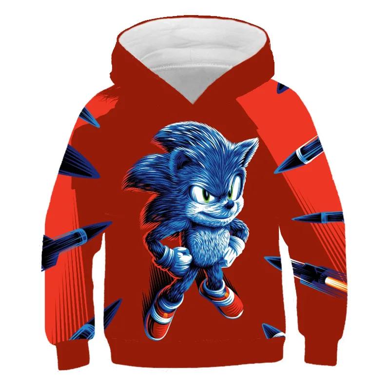 2026 Sonic 2 Ubrania Dziecięce Moda Bluza Z Kapturem Dla Dzieci Chłopcy Dziewczynki Dzieci Jesień Długi Rękaw Drukowane Bluzy Anime Fajne Koszulki