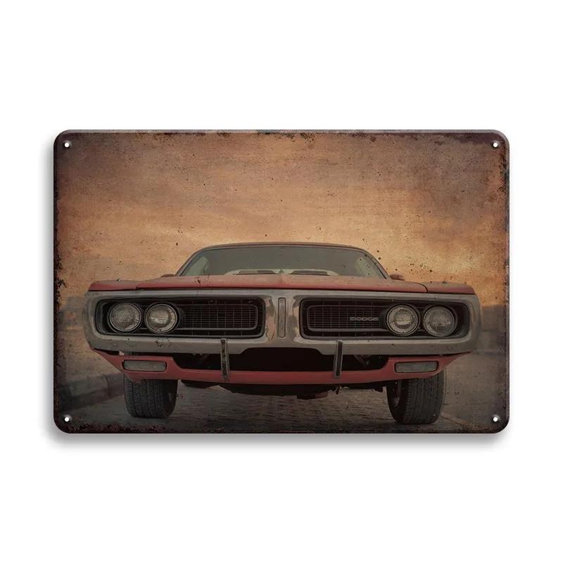 Plakaty Samochodów Wyścigowych Naklejki na Ścianę - Metalowy Znak Blaszany Vintage Pojazd Tabliczka Retro Farba Blaszana Wystrój Domu do Garażu i Baru