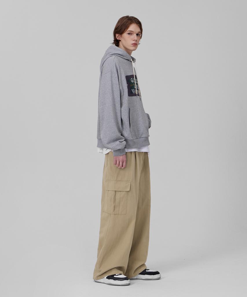 GLW Wide Big Pocket Elastic Waist Cargo Pants Dark Beige