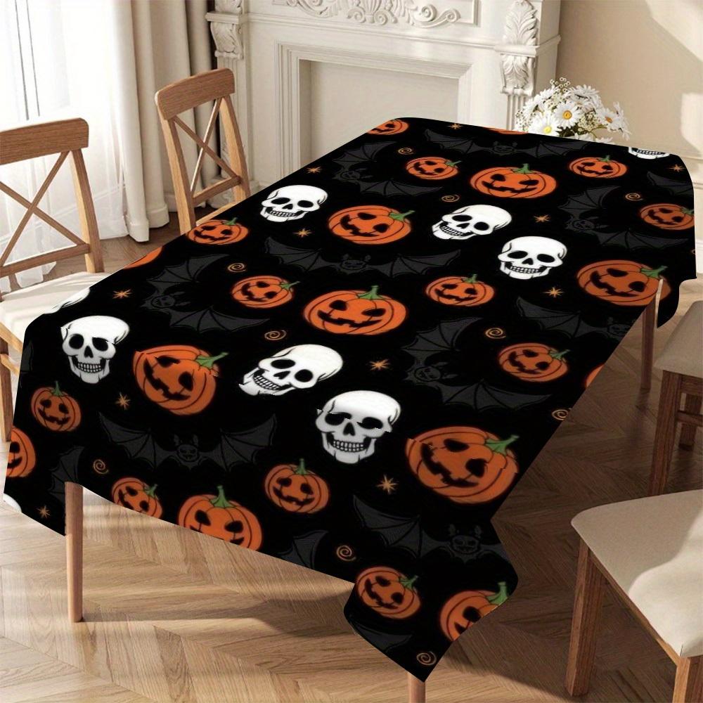 Halloween Skull Bat Pumpkin Rectangle Table Cloth for Table Decor Home Dinner Reusable Tablecloth for Wedding Halloween Party