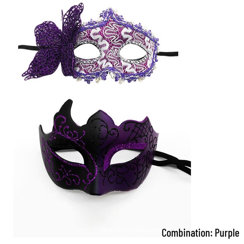 Elegant Black Painted Half-Face Mask for Halloween Masquerade – Men's Couples Edition