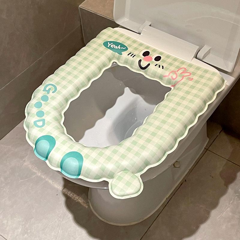 EVA Waterproof Antibacterial Toilet Seat Cover - Washable, Universal, Cute Design, Adhesive Cushion for All Seasons