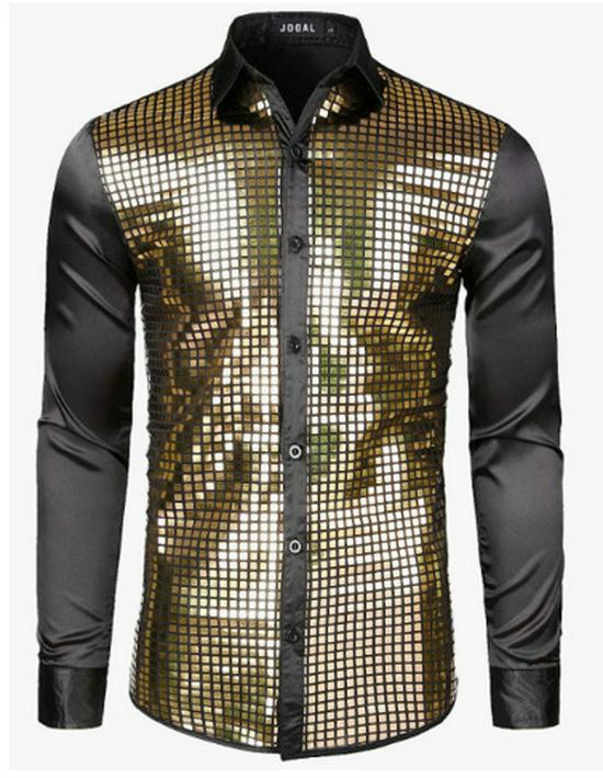 2025 New Men's Solid Color Casual Shiny Lapel Long Sleeve Shirt in European Size