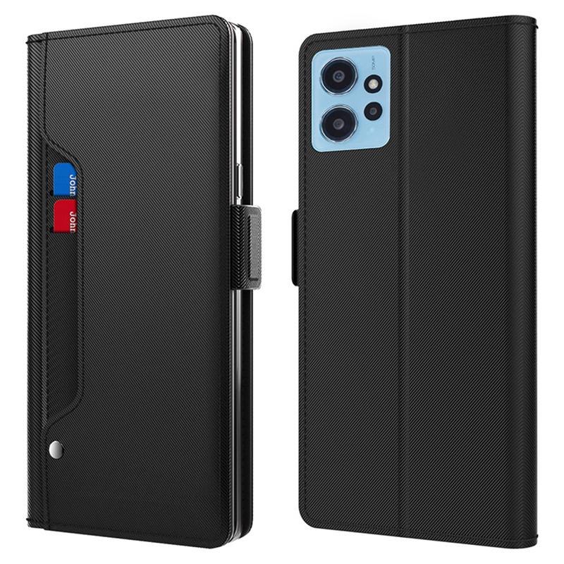 

Silky Feeling Leather Case For Xiaomi Redmi Note 12 4G,Phone Stand Built-in Mirror Card Holder Shell Cover Black