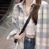 2025 Autumn Blue Plaid Wool Coat - Hong Kong Style Chic Long-Sleeved Top
