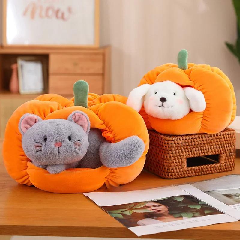 Lovely Cat Plush Toy Stuffed Soft Dog Doll Comfortable Sleeping House Pumpkin Nest Pet Halloween Decoration Children Gift