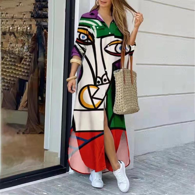 BITCED Fashion Long Sleeve POLO Neck Casual Dresses