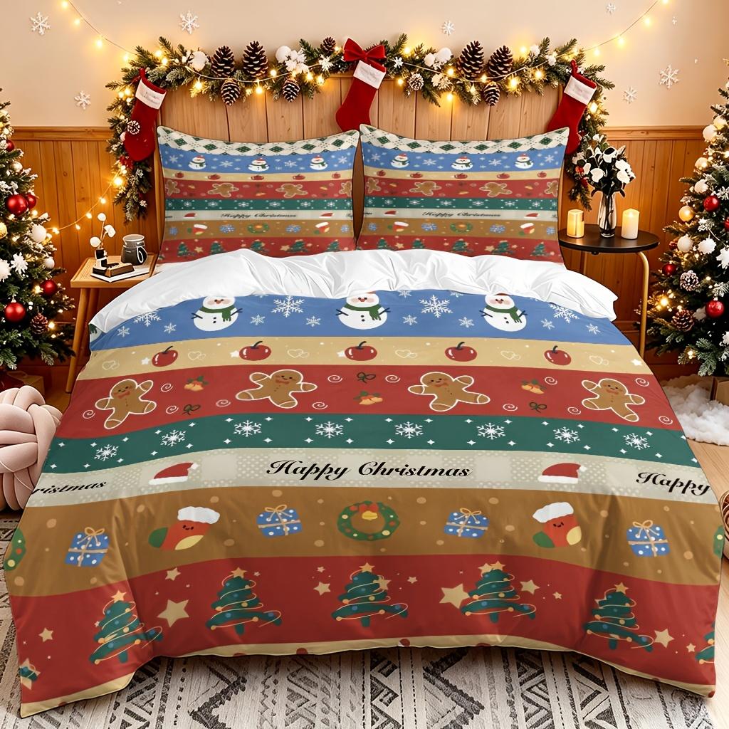 Christmas Duvet Cover Set Cute Christmas Gift 100% Polyester Fiber Duvet Cover Ultra Soft Brushed Bedding for Bedroom Hotel Dormitory