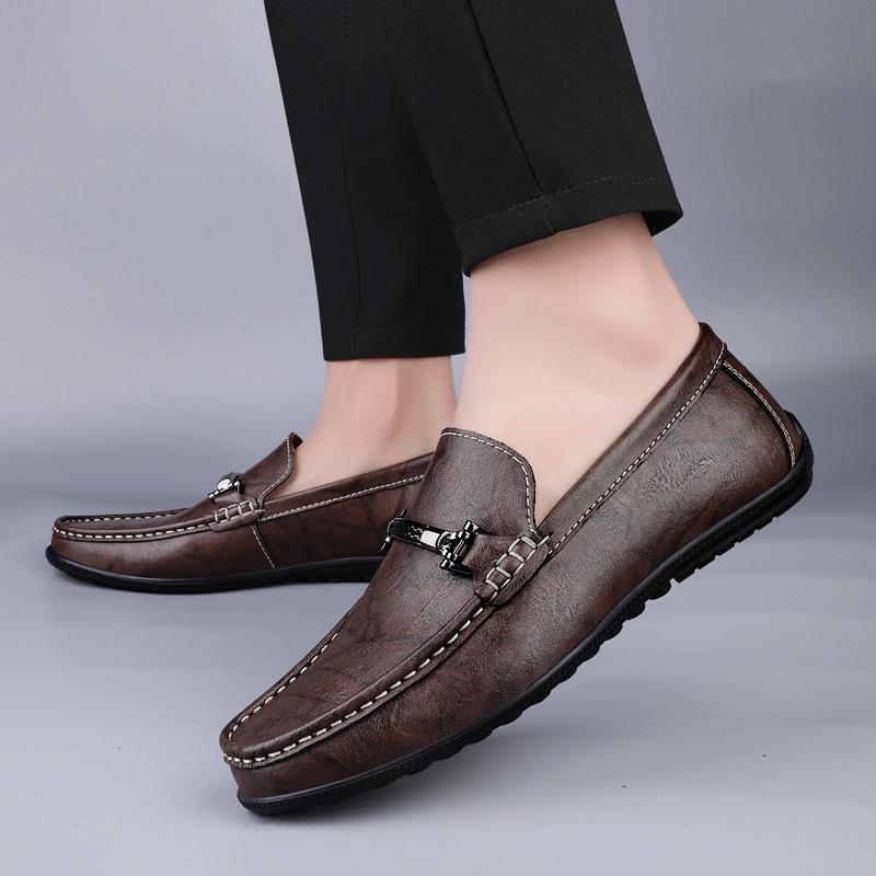 Men's Casual Leather Slip-On Loafers - Low-Top Spring Driving Shoes with Cowhide Upper