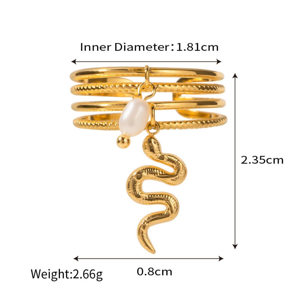 Retro Real Gold Plated 304 Stainless Steel Open Snake Animal Wrap Rings Unisex Party For Women Men Party Gifts, 1 Piece