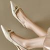 Spring New Coarse Heel Shoes for Women Pointy Shallow Hollow Out A Word with Anti-slip Wear-resistant Low Heel Shoes