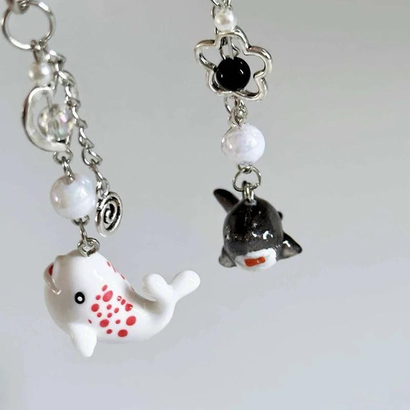 1PC Summer Handmade Beaded Wave Point Shark Hanging Pendant Charm Keychain Cute Simulation Marine Life Phone Chain