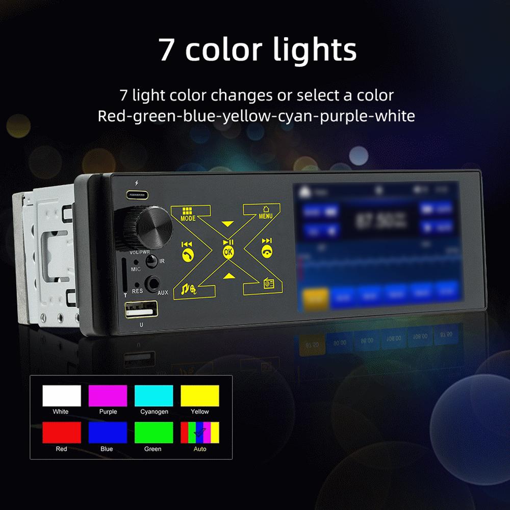 Autoradio-Receiver 4*60W Single-DIN Bunte Lichter MP5-Player mit 4.1-Zoll Touchscreen BT 5.0 FM-Transmitter