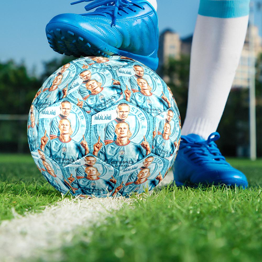 1pc Man City Legend Poster Size 5 Soccer Ball PVC Football Sports Matches Training Outdoor Games Beach Elastic Balls 07e120