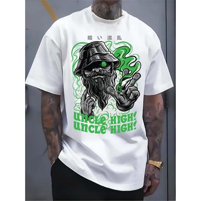 Europäische Größen Weißes T-Shirt für Herren: Urbane Zauberer-Vibes: Grafik-T-Shirt mit mystischem Flair