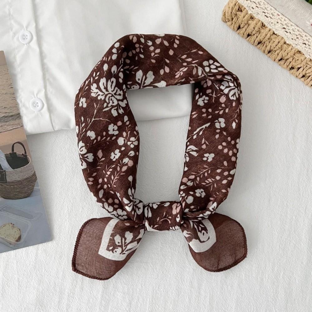 Square Printed Silk Scarf Pastoral Style Floral Kerchief Headband Cotton Linen Square Scarf  Female