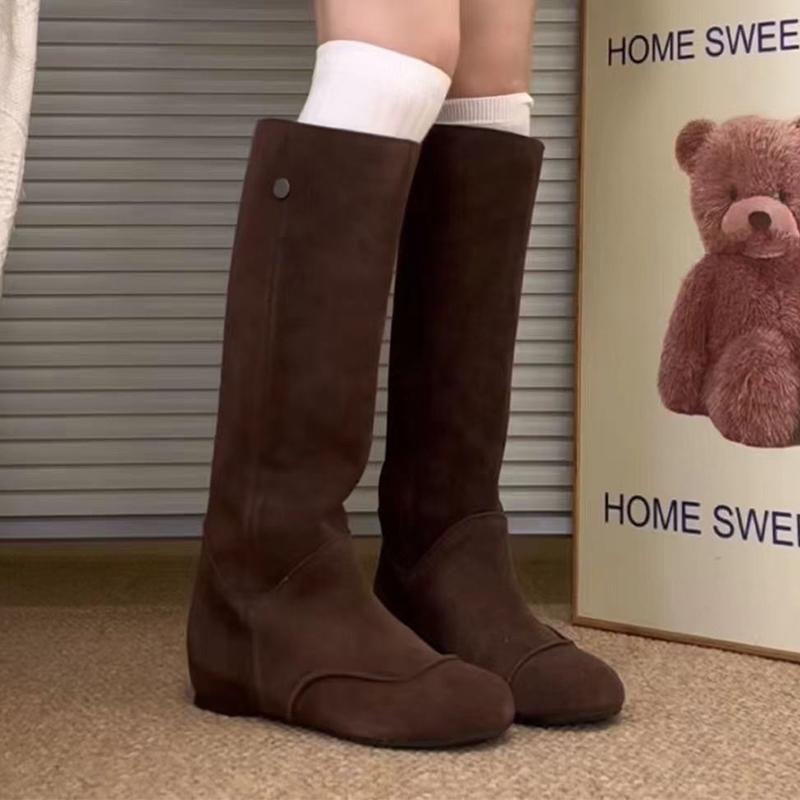 Long Boots for Women Flats Suede Designer Shoes Dress Cozy Chelsea Boots Winter Woman 2025 New Casual Mujer De Botas