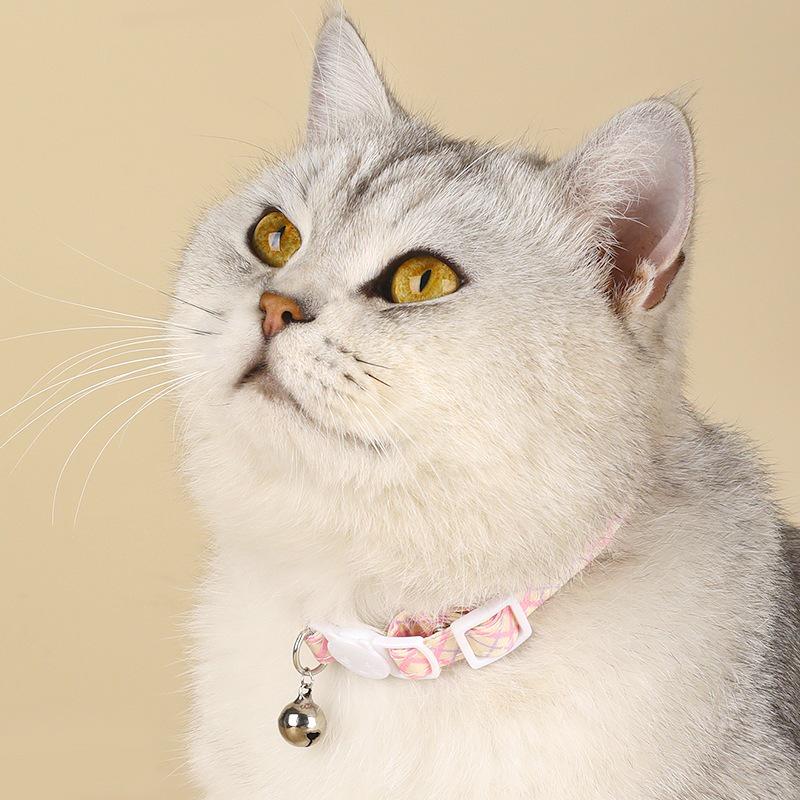 Plaid Polyester Pet Collar with Bell - Universal Fit for Cats and Dogs