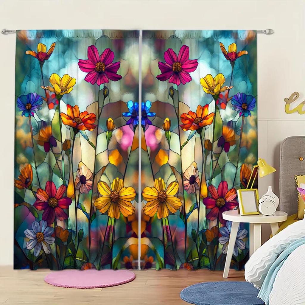 2-Panels Colored Chrysanthemum Glass Curtains Versatile Design Suitable for Any Style Creating a Peaceful Living Space