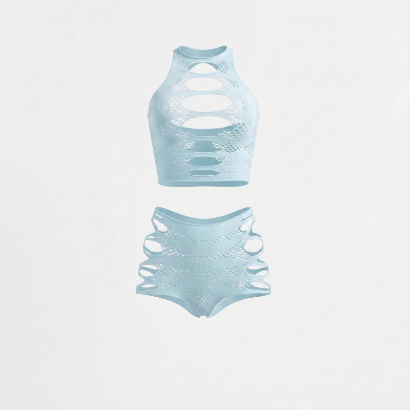 Women Sexy See Through Hollow Out Sleeveless Hip Hugger Sex Lingerie Set