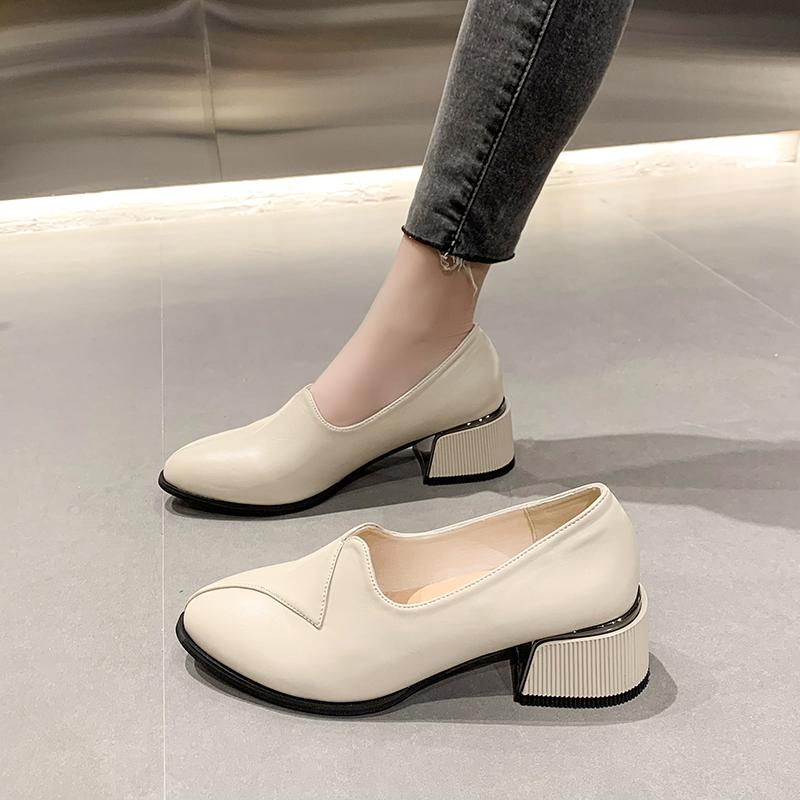 Primăvară și toamnă Pantofi singuri pentru femei Noua modă britanică Îmbrăcăminte ocazională Pătrat ascuțit 5CM Pantofi cu toc înalt Femei Negru 35-41