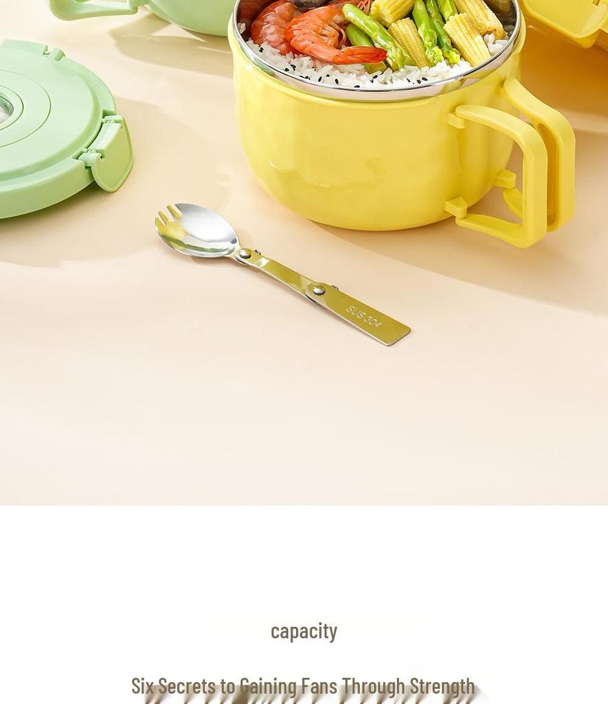 304 Stainless Steel Instant Noodle Bowl Set with Lid - Perfect for Dorms