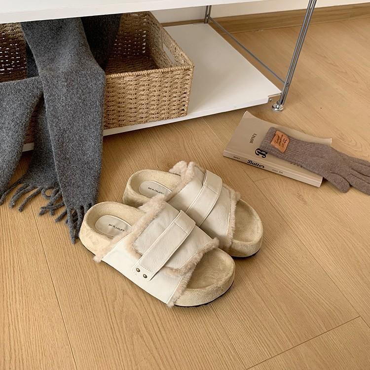 Soft-soled shoes with fluffy shoes for women to wear fashionable thick soles 2025 autumn muffin soles increase height and keep warm cotton shoes 