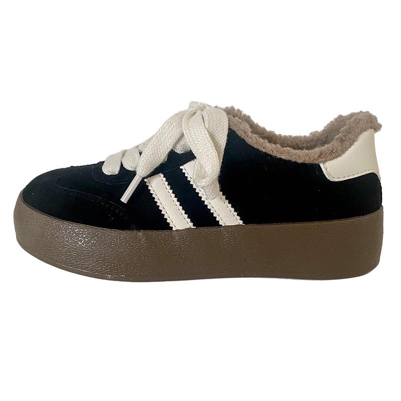 BE-6790 Lamb Wool Platform Velvet Board Shoes Women's Board Shoes 2024 New Winter Warm Cotton Shoes German Training Shoes