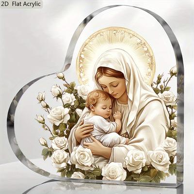 2D Flat Acrylic Christmas Desktop Decoration, Jesus & Virgin Mary Design, Suitable for Wall Decoration, Porch, Room, Villa, Accents Home, Hallway, or