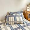 Geometric Plaid Pattern Bed Sheet Set Simple Grid Flat Sheet 100% Cotton Bedding Breathable Durable Sheets with 2 Pillowcases