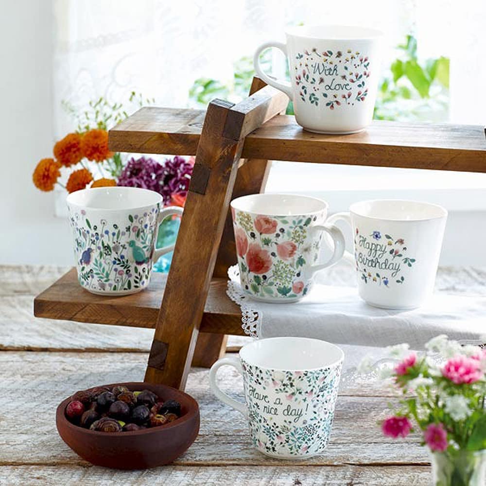 NARUMI Anna Emilia Mug, 340cc, Good Luck, Floral Design, Cute, Large, Gift, Microwave-Safe, Dishwasher-Safe, Gift Boxed, 51948-2923P