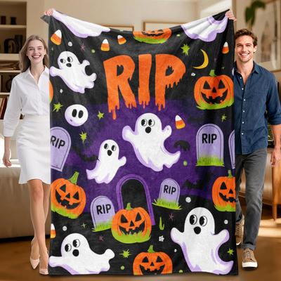 1 Stück lila Flaneldecke im Halloween-Design, weich, geeignet für Sofa, Bett, Büro, ganzjährig verwendbar.