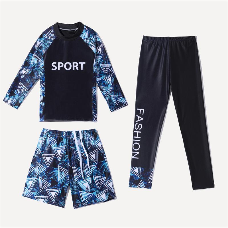 Haicospl New Children's Swimwear Boys' And Girls' Long-sleeved Trousers Three-piece Sun-resistant Quick-drying Suit Warm Swimming Suit For Children 130