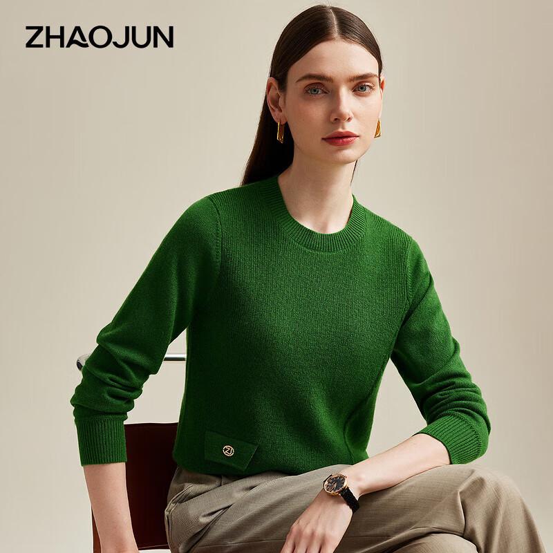Zhaojun Women's Cashmere Round Neck Long Sleeve Pullover Sweater with Pockets