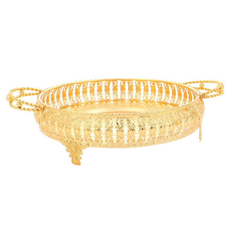 Creative Golden hollowed fruit tray Metal Fruit Bowl with double handles tand for Fruit Vegetable Bread Candy and Household Item золотой