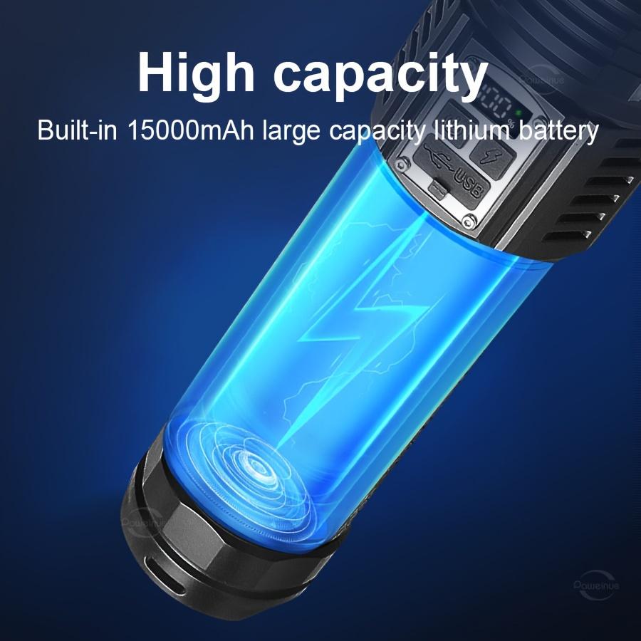 Ultra Powerful 500000LUX LED Flashlight Type-c Rechargeable Flash Light with Long-range 3000M and Built-in 15000mAh Battery