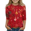 Children's 3/4 Sleeve Tops Casual Christmas Print T Shirt Round Neck Pullover Blouse