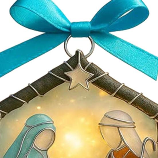 Seaglass Nativity Hanging Ornament Coastal Sea Glass Birth of Jesus 2D Acrylic Hanging Decoration Christmas Tree Holiday Religious Pendant