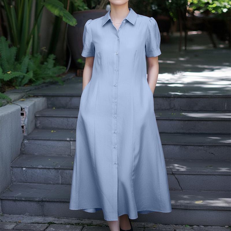 

ZANZEA Women Casual Turn Down Collar Short Sleeve Summer Shirt Dress XL синій