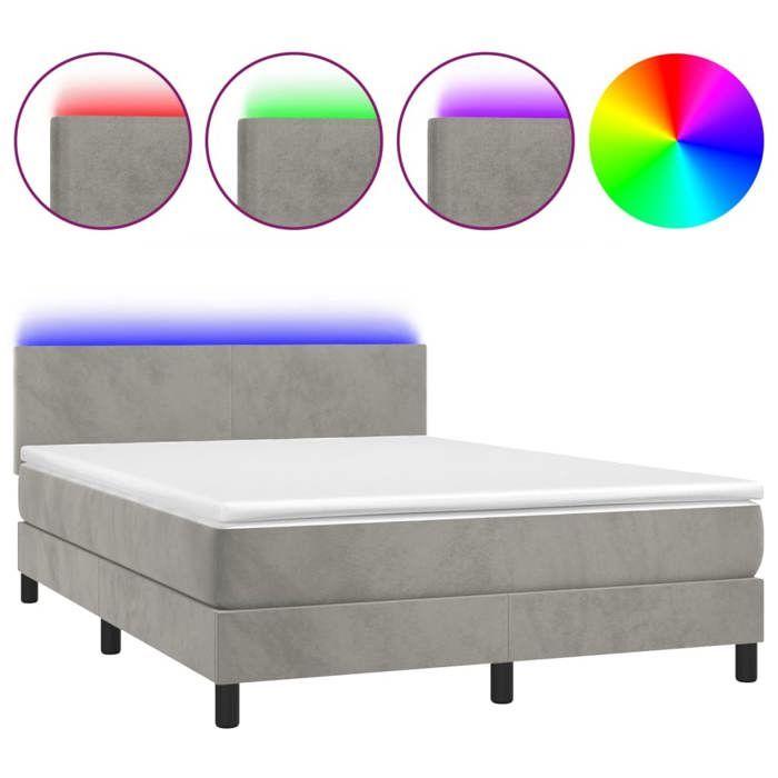 Exclusive House - LED Bed Slat Base with Mattress Light Grey 140x190 Cm