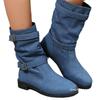 Belt Buckle Shoes, Round Toe Thick-soled Mid-calf Boots, Women's Flat Low-heeled Boots
